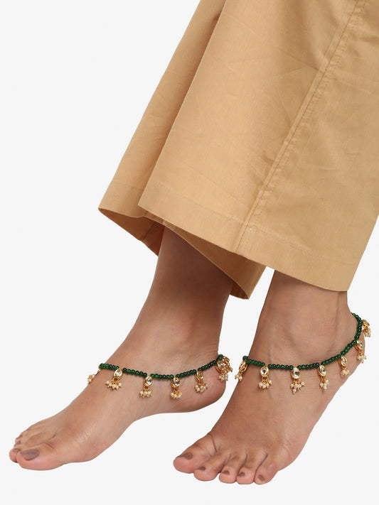 Women's Set Of 2 Green Anklets - Ruby Raang - Grab2buy