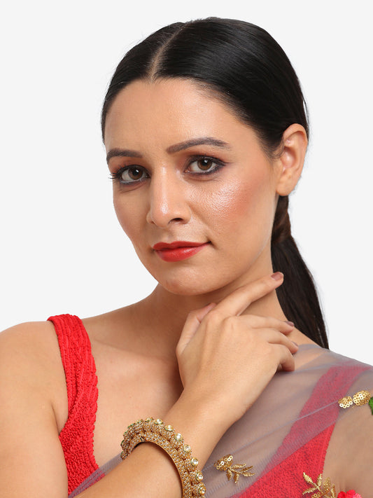 Gold-Plated White Pearl Studded Beaded Bangle - Ruby Raang - Grab2buy