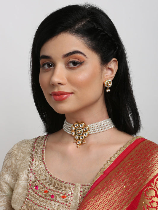 Kundan Choker With Pearls, Earrings - Ruby Raang - Grab2buy