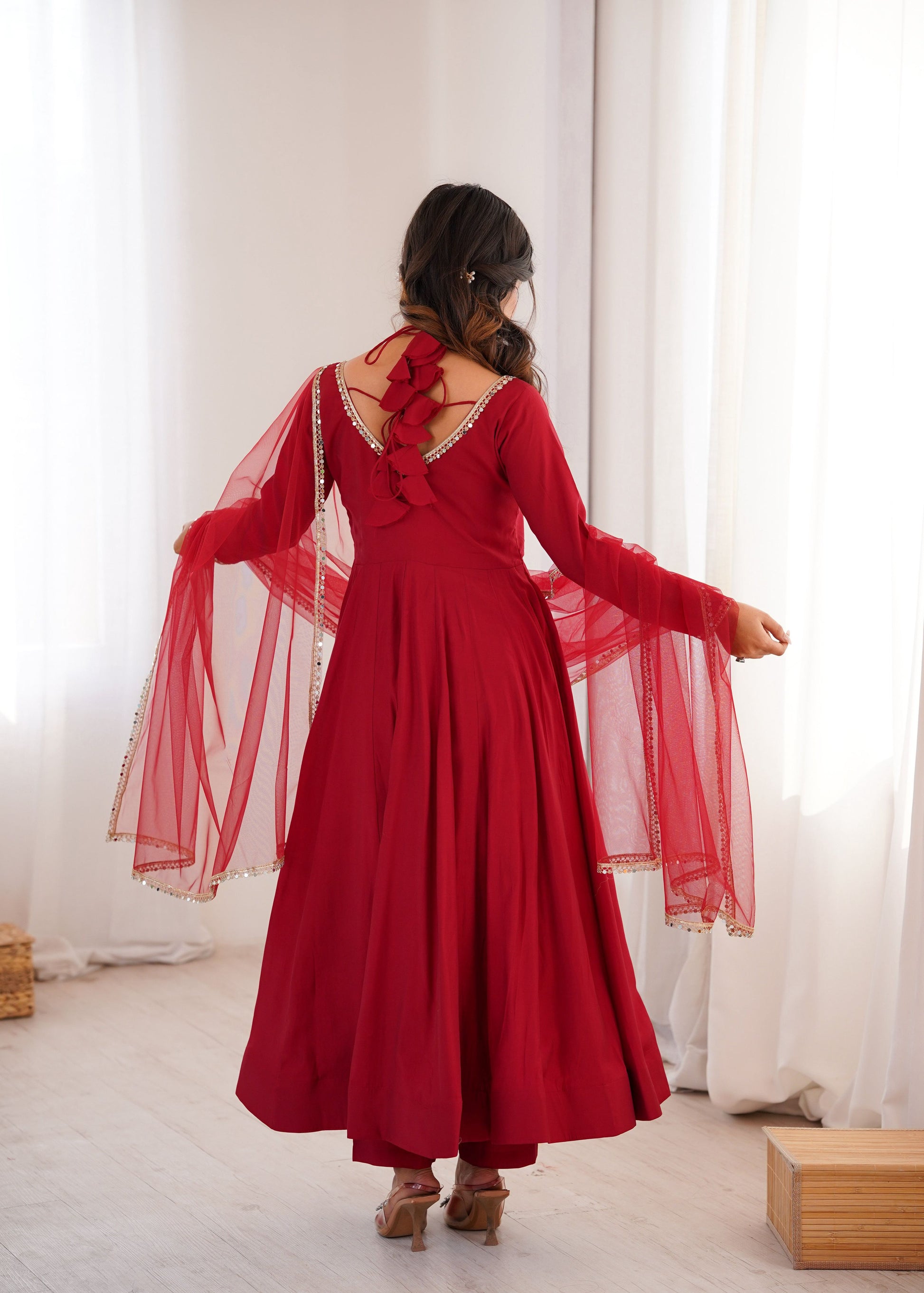 Evanik Women Red Ethnic Anarkali Kurta Set For Festive & Wedding Wear