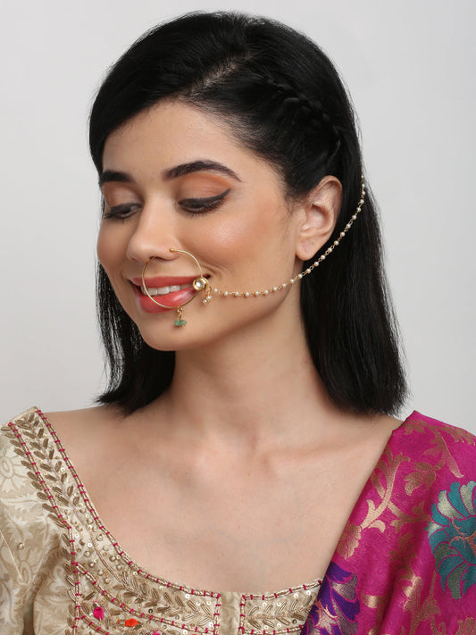 Gold Plated Kundan Nose Ring - Ruby Raang - Grab2buy