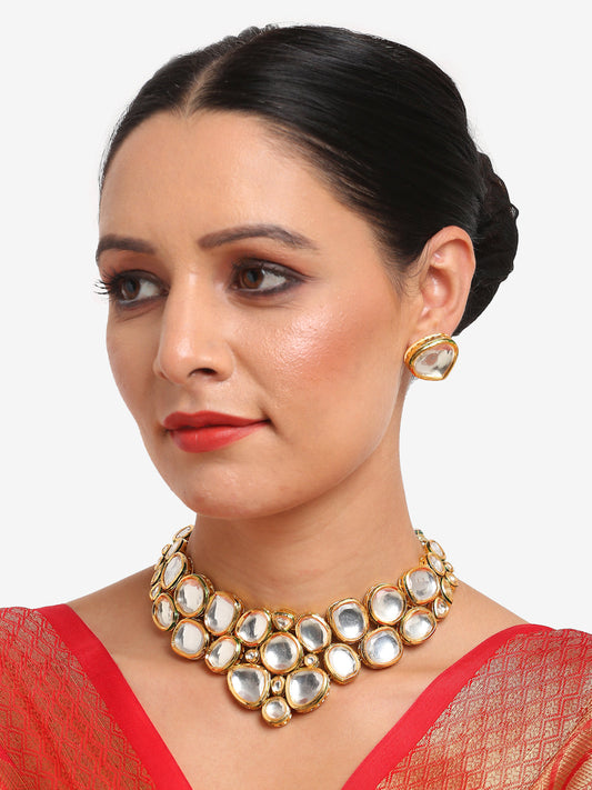 Gold Kundan Choker With Studs - Ruby Raang - Grab2buy