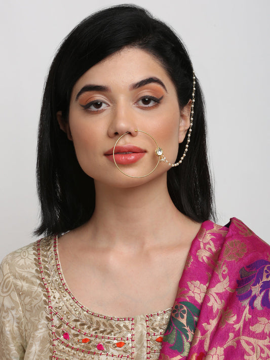 Gold Plated Tear Drop Kundan Nose Ring - Ruby Raang - Grab2buy