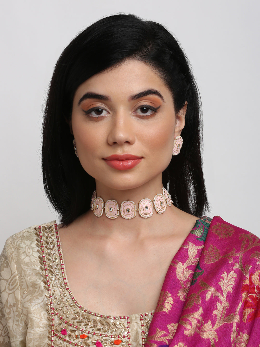Kundan Neckpiece With Earrings - Ruby Raang