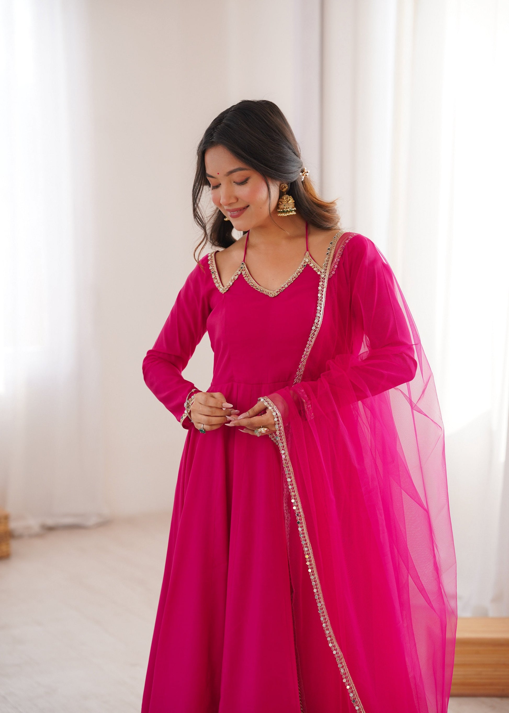 Evanik Women Ranipink Ethnic Anarkali Kurta Set For Festive & Wedding Wear