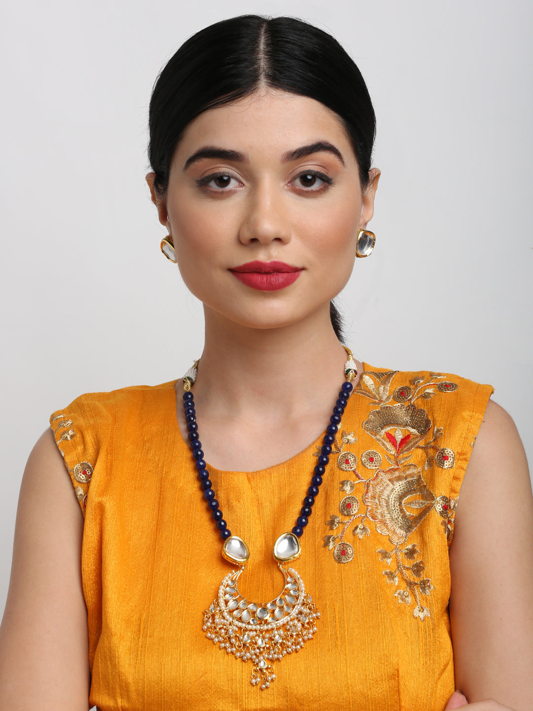 Stone Kundan Neckpiece With Studs - Ruby Raang - Grab2buy