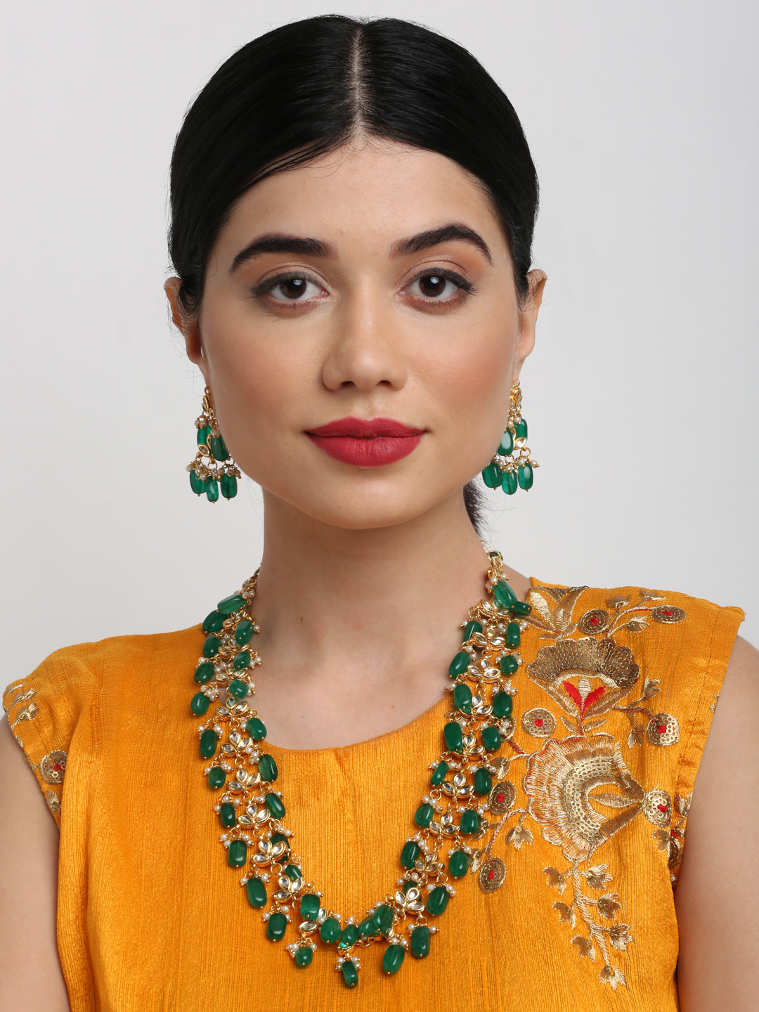 Kundan Neckpiece With Earrings - Ruby Raang - Grab2buy