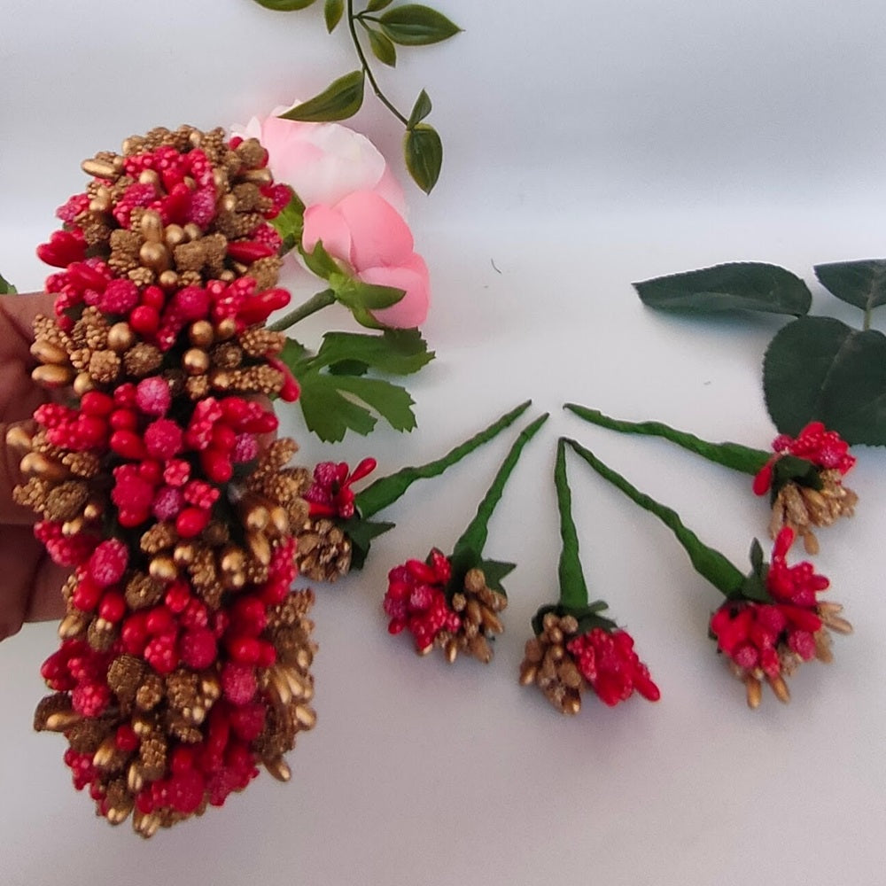 Red & Gold Bridal Hair Gajra with Brooches - Grab2buy