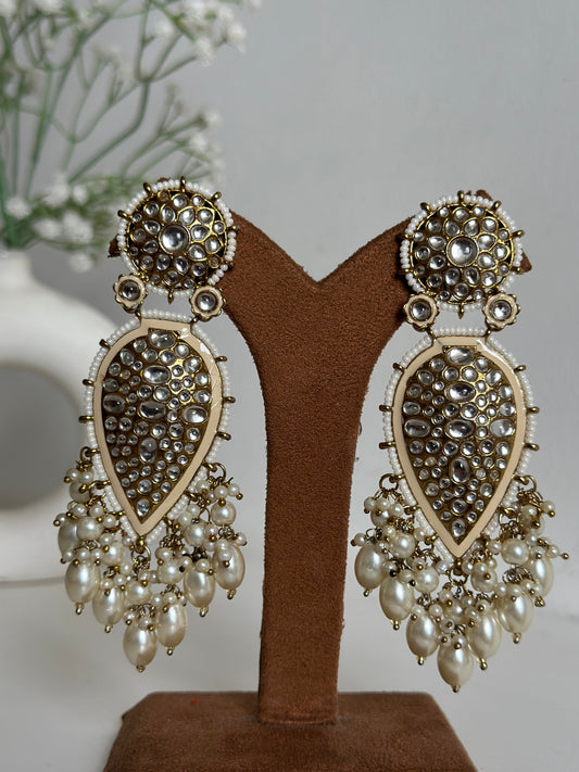 Beige Kundan Drop Earrings By House of Ree