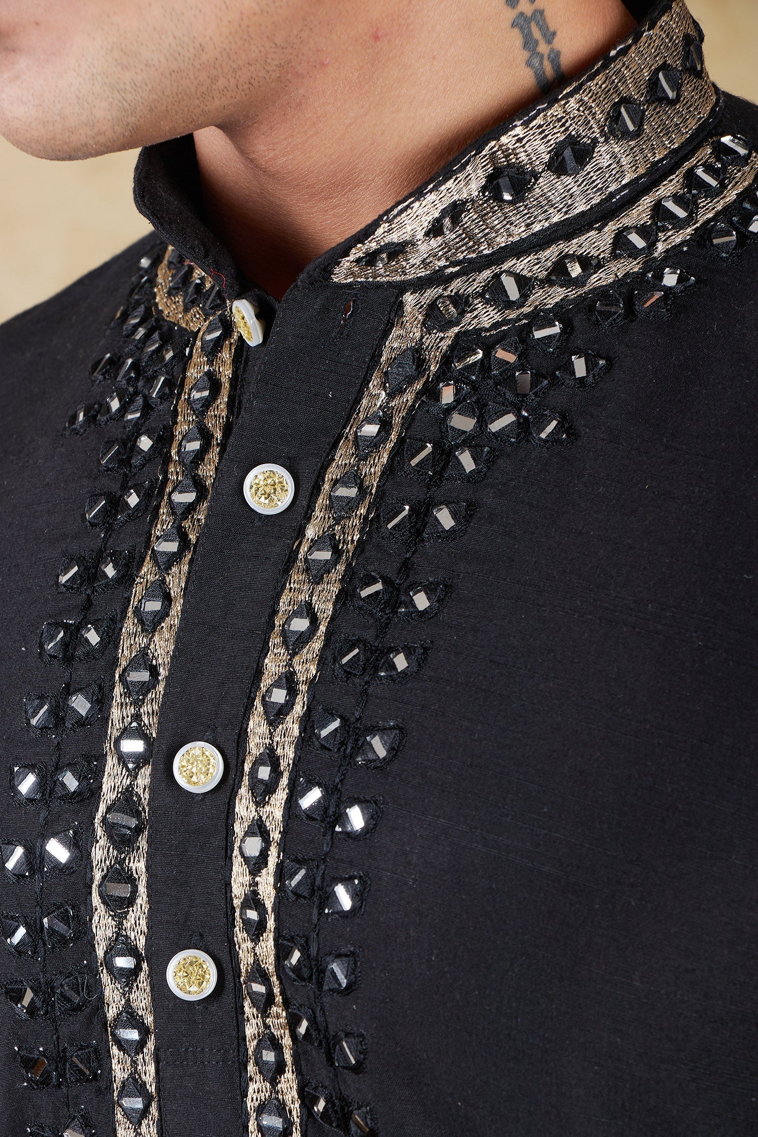 Bluesaanchi Men's Mirror Magic Black Kurta Set | Swadesiicart