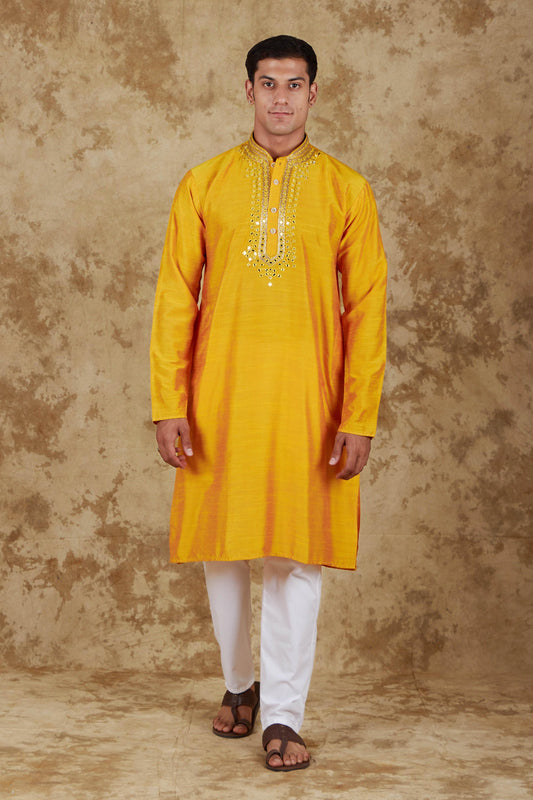 Bluesaanchi Men's Mirror Magic Yellow Kurta Set | Swadesiicart