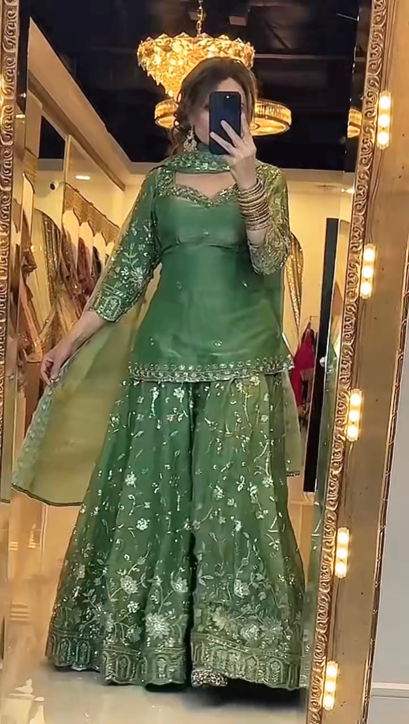 Yash Enterprise Green Fandy Silk Party Wear Embroidery Sharara Suit Set  Grab2Buy Yash Enterprise Grab2Buy