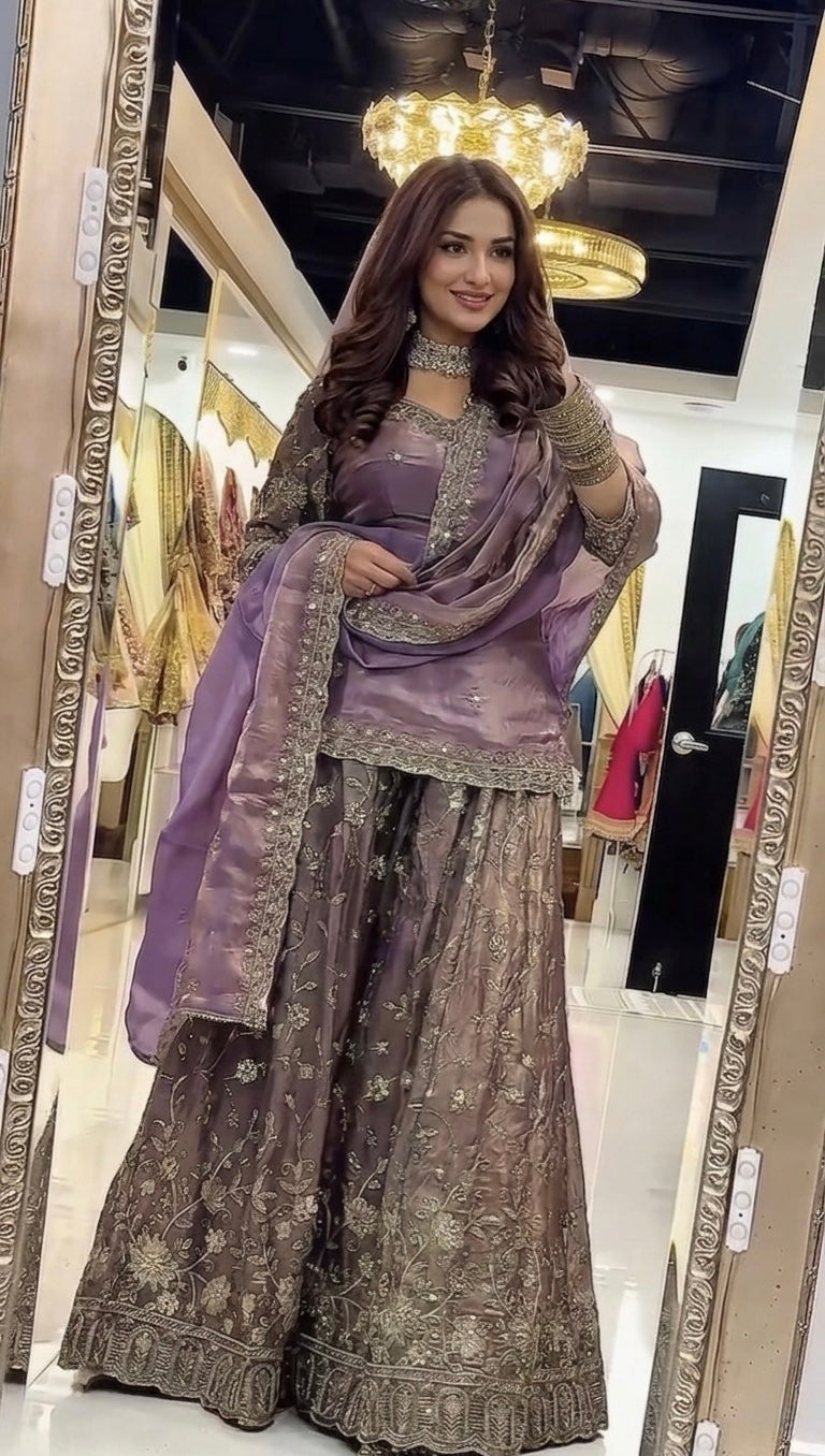Yash Enterprise Light Purple Fandy Silk Party Wear Embroidery Sharara Suit Set  Grab2Buy Yash Enterprise Grab2Buy