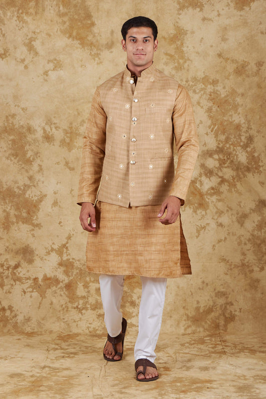 Bluesaanchi Men's Khaki Waistcoat Kurta Pajama Set | Swadesiicart