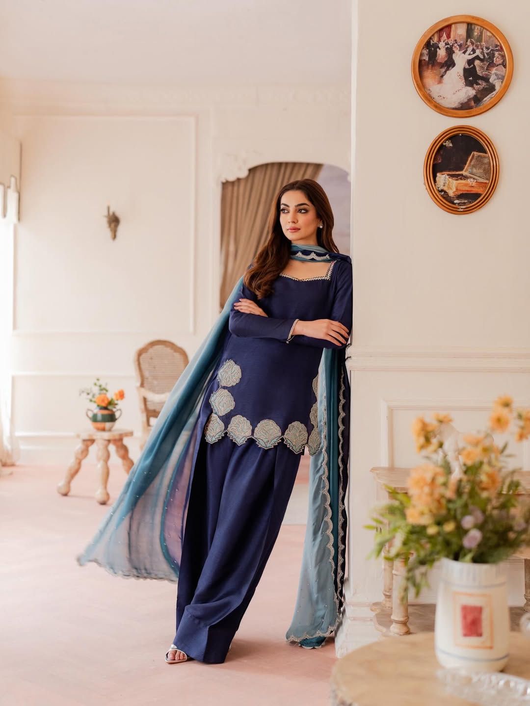 Yash Enterprise Navy Blue Crepe Silk Party Wear Embroidery Sharara Suit Set  Grab2Buy Yash Enterprise Grab2Buy