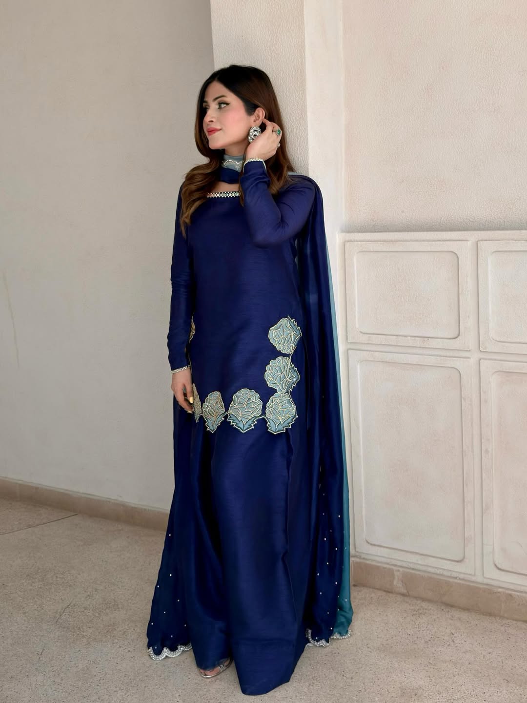 Yash Enterprise Navy Blue Crepe Silk Party Wear Embroidery Sharara Suit Set  Grab2Buy Yash Enterprise Grab2Buy