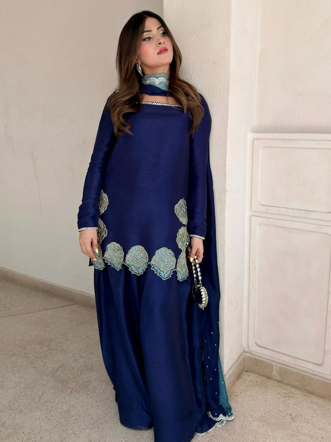 Yash Enterprise Navy Blue Crepe Silk Party Wear Embroidery Sharara Suit Set  Grab2Buy Yash Enterprise Grab2Buy