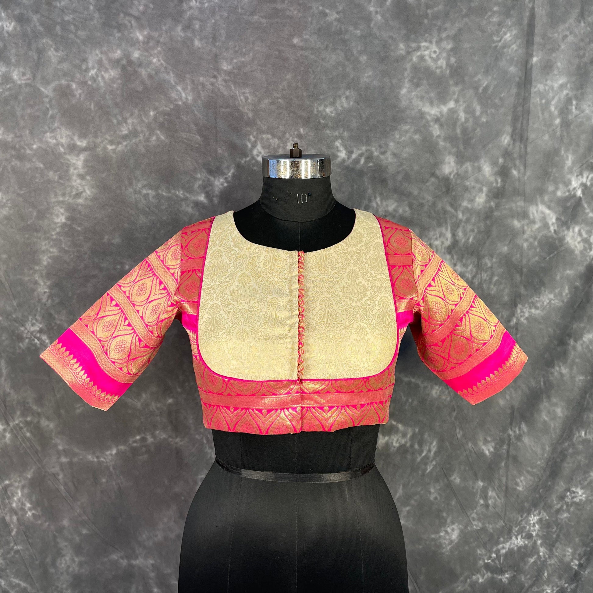 Icy Cool Pink Coloured Broket Silk Ready to Wear Blouse - kapda Tailor 