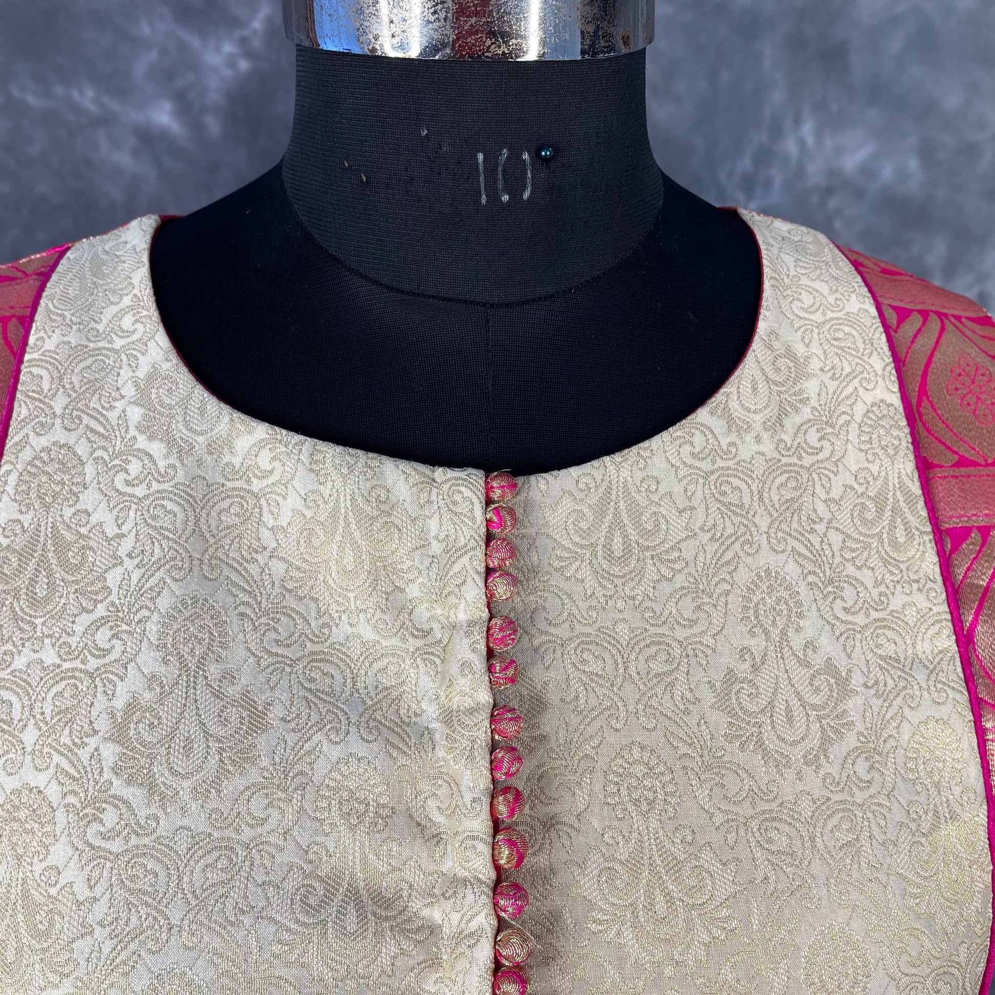 Icy Cool Pink Coloured Broket Silk Ready to Wear Blouse - kapda Tailor 