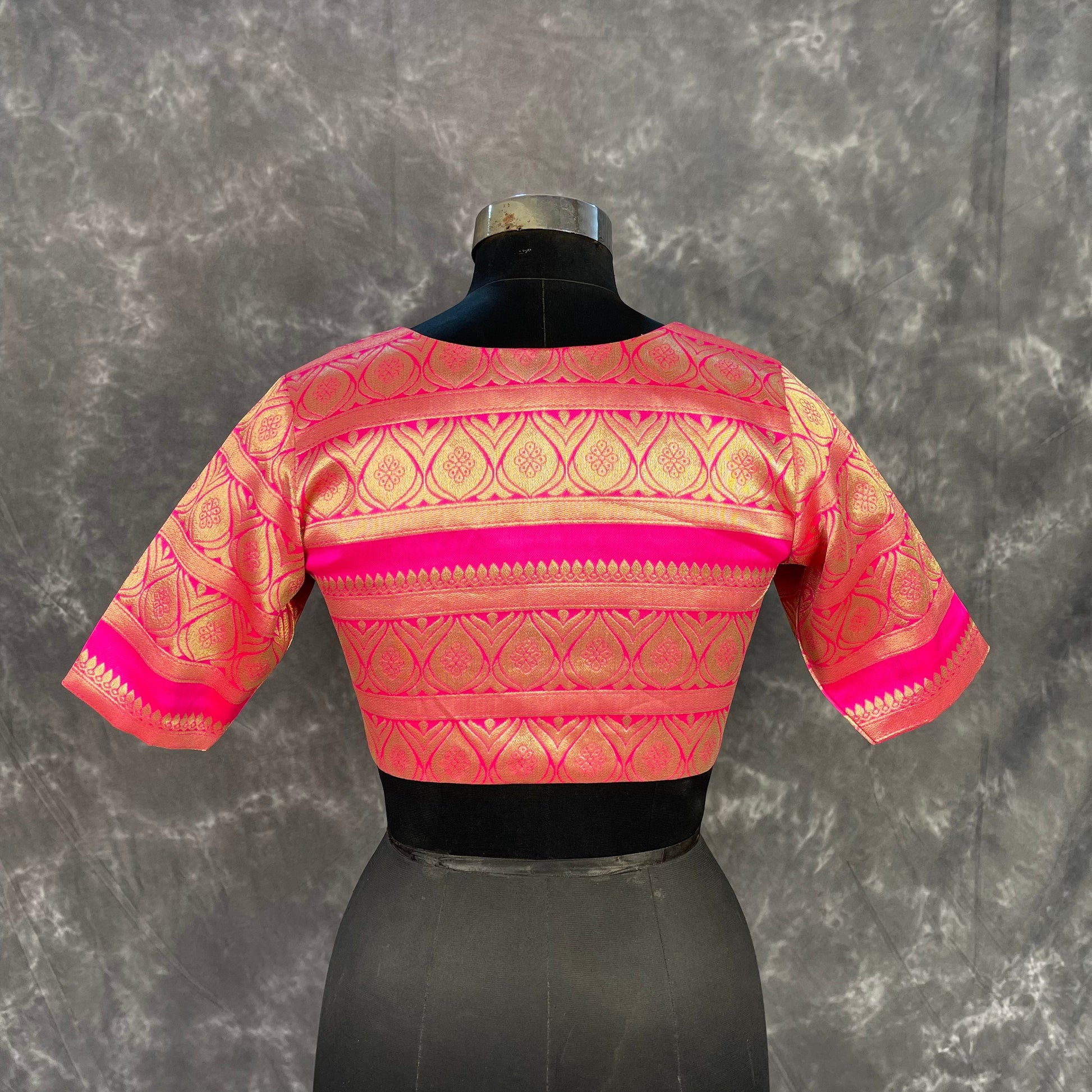 Icy Cool Pink Coloured Broket Silk Ready to Wear Blouse - kapda Tailor 