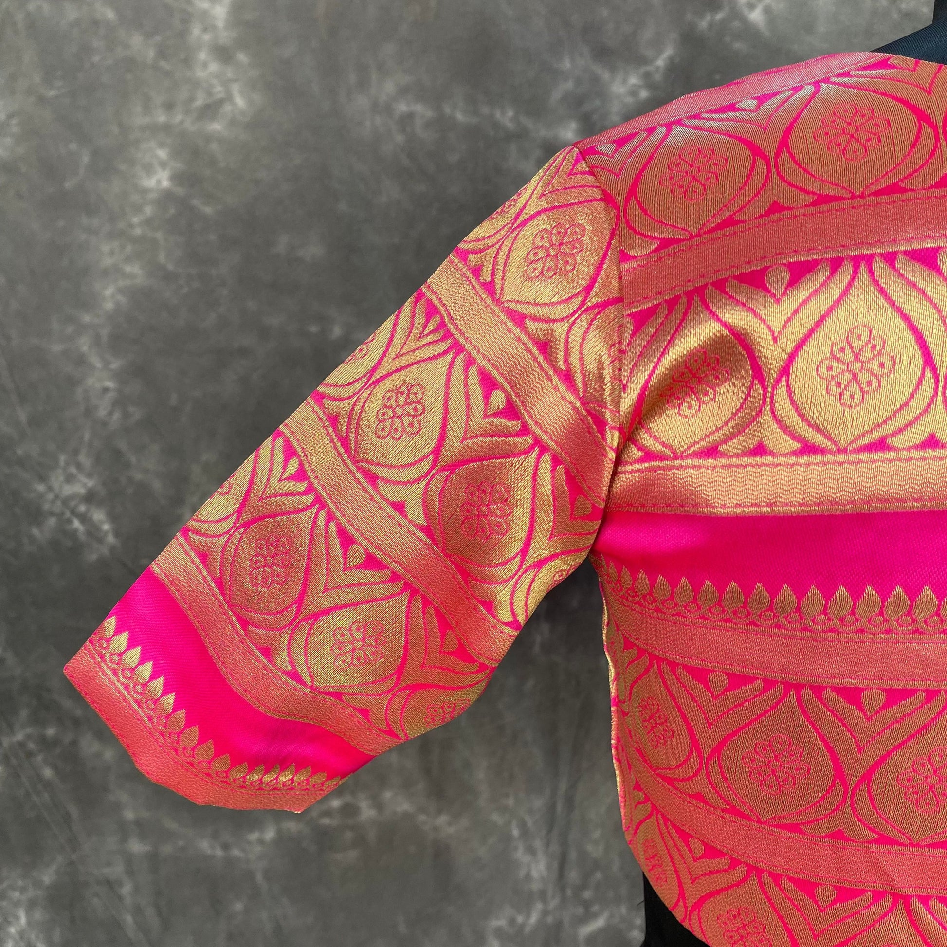 Icy Cool Pink Coloured Broket Silk Ready to Wear Blouse - kapda Tailor 