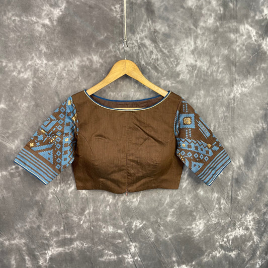 Divine Brown Brown Coloured Chanderi Cotton Weaving Pattern Ready to Wear Blouse - kapda Tailor 