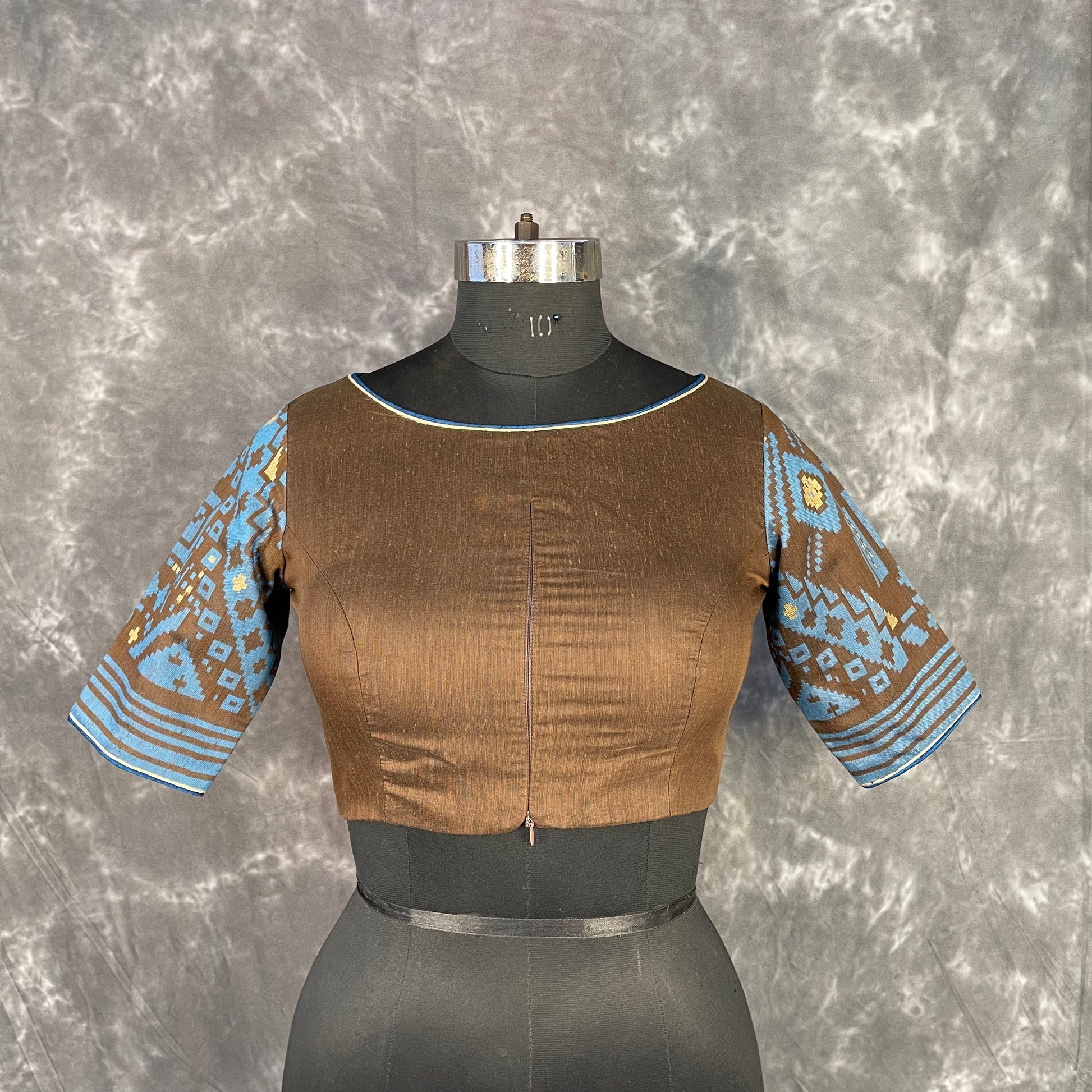 Divine Brown Brown Coloured Chanderi Cotton Weaving Pattern Ready to Wear Blouse - kapda Tailor 