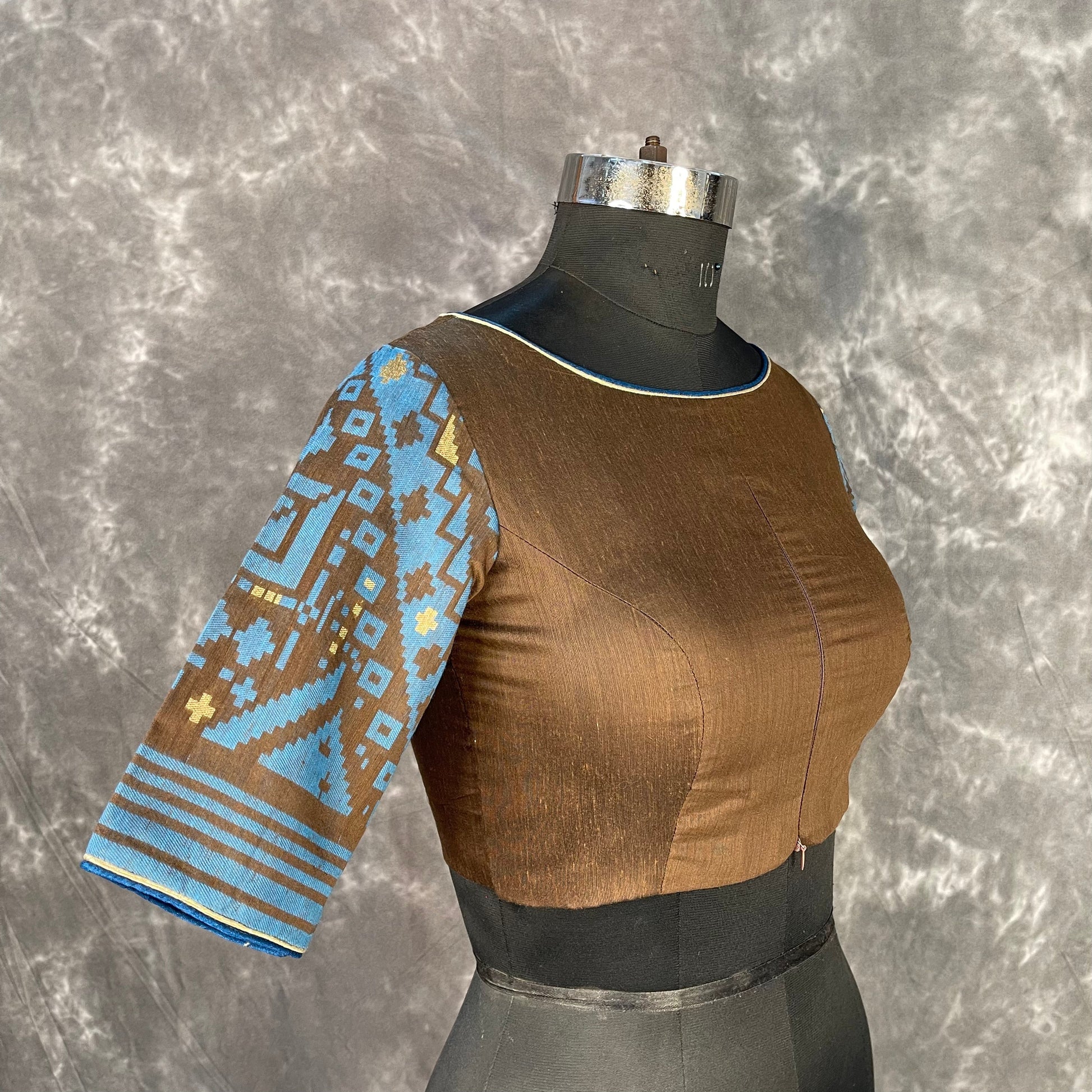 Divine Brown Brown Coloured Chanderi Cotton Weaving Pattern Ready to Wear Blouse - kapda Tailor 