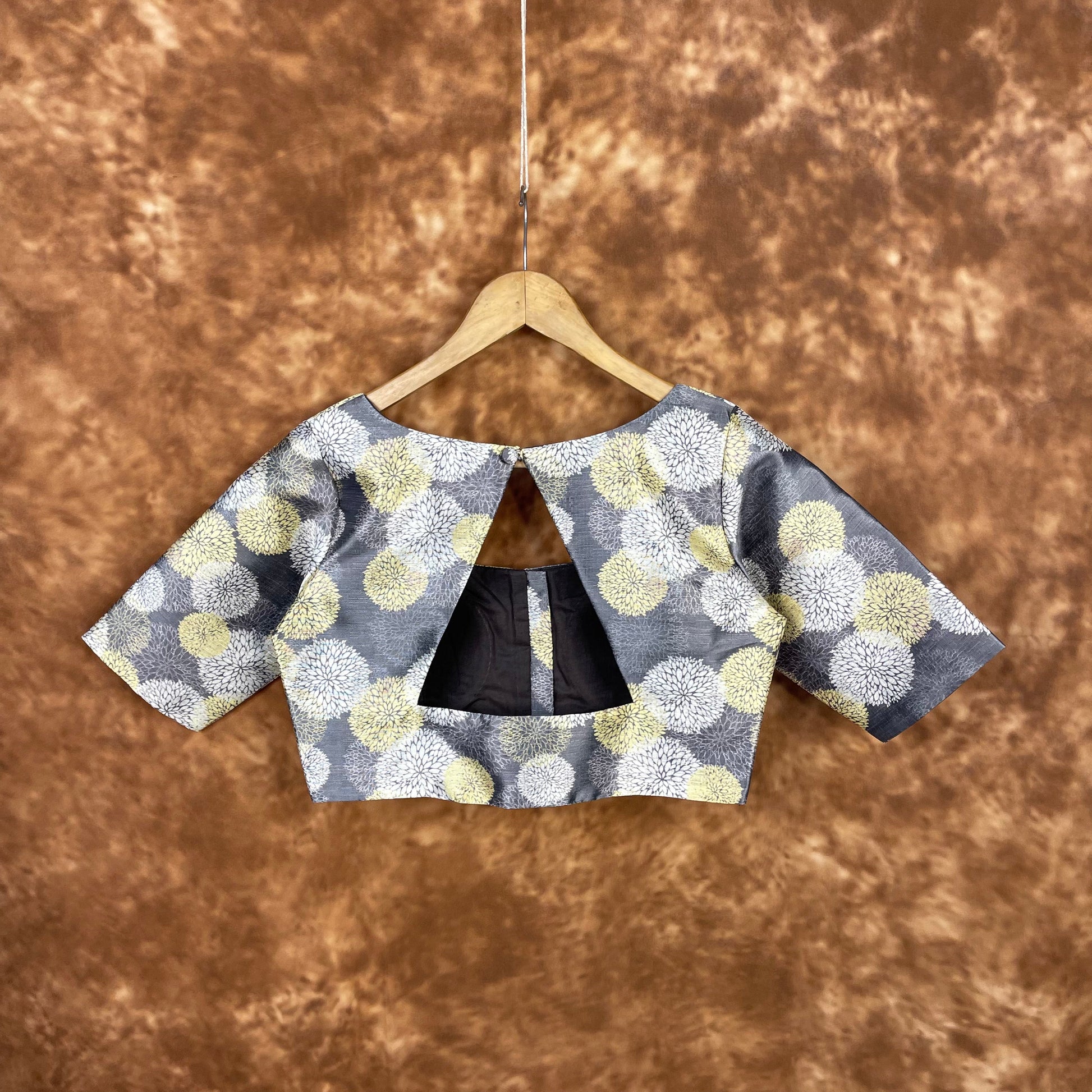 Multi Print Facade Ash Grey Coloured Silk Ready to Wear Blouse - kapda Tailor 
