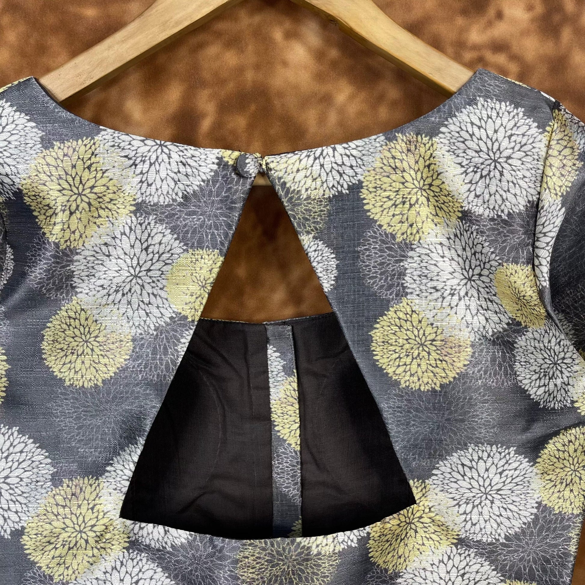 Multi Print Facade Ash Grey Coloured Silk Ready to Wear Blouse - kapda Tailor 