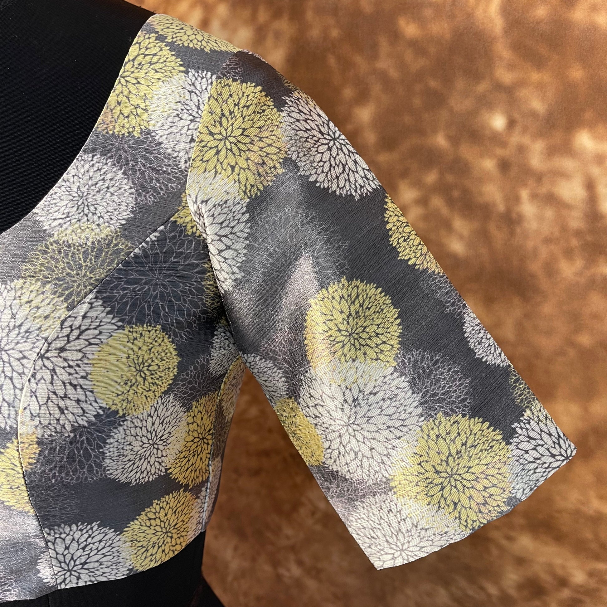 Multi Print Facade Ash Grey Coloured Silk Ready to Wear Blouse - kapda Tailor 