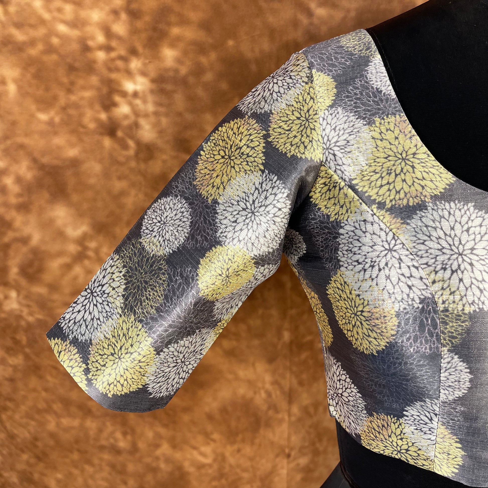 Multi Print Facade Ash Grey Coloured Silk Ready to Wear Blouse - kapda Tailor 