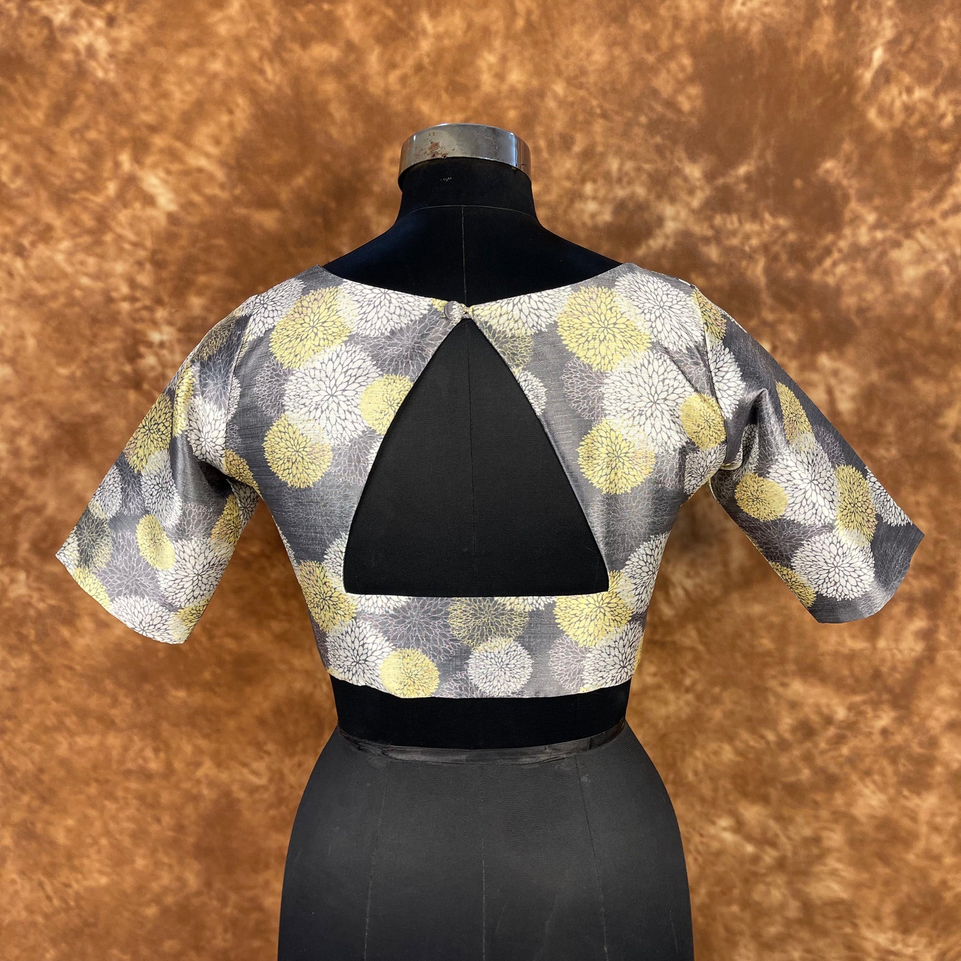 Multi Print Facade Ash Grey Coloured Silk Ready to Wear Blouse - kapda Tailor 