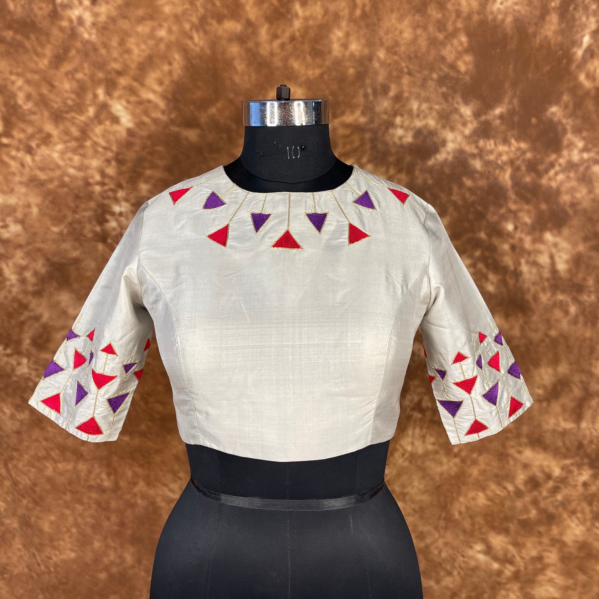 Silk Triangle Cream Coloured Silk Ready to Wear Blouse - kapda Tailor 