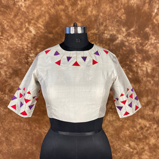 Silk Triangle Cream Coloured Silk Ready to Wear Blouse - kapda Tailor 