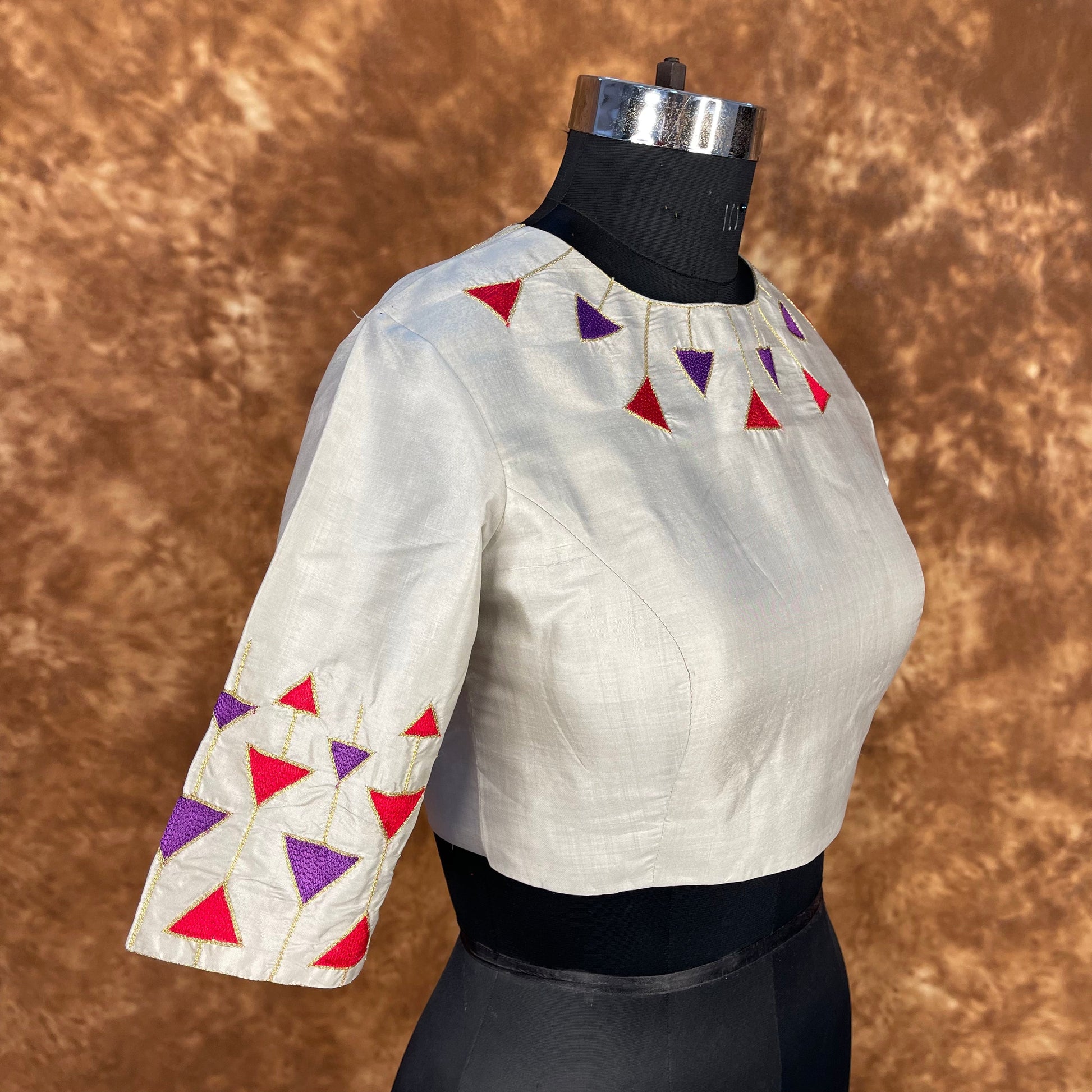 Silk Triangle Cream Coloured Silk Ready to Wear Blouse - kapda Tailor 