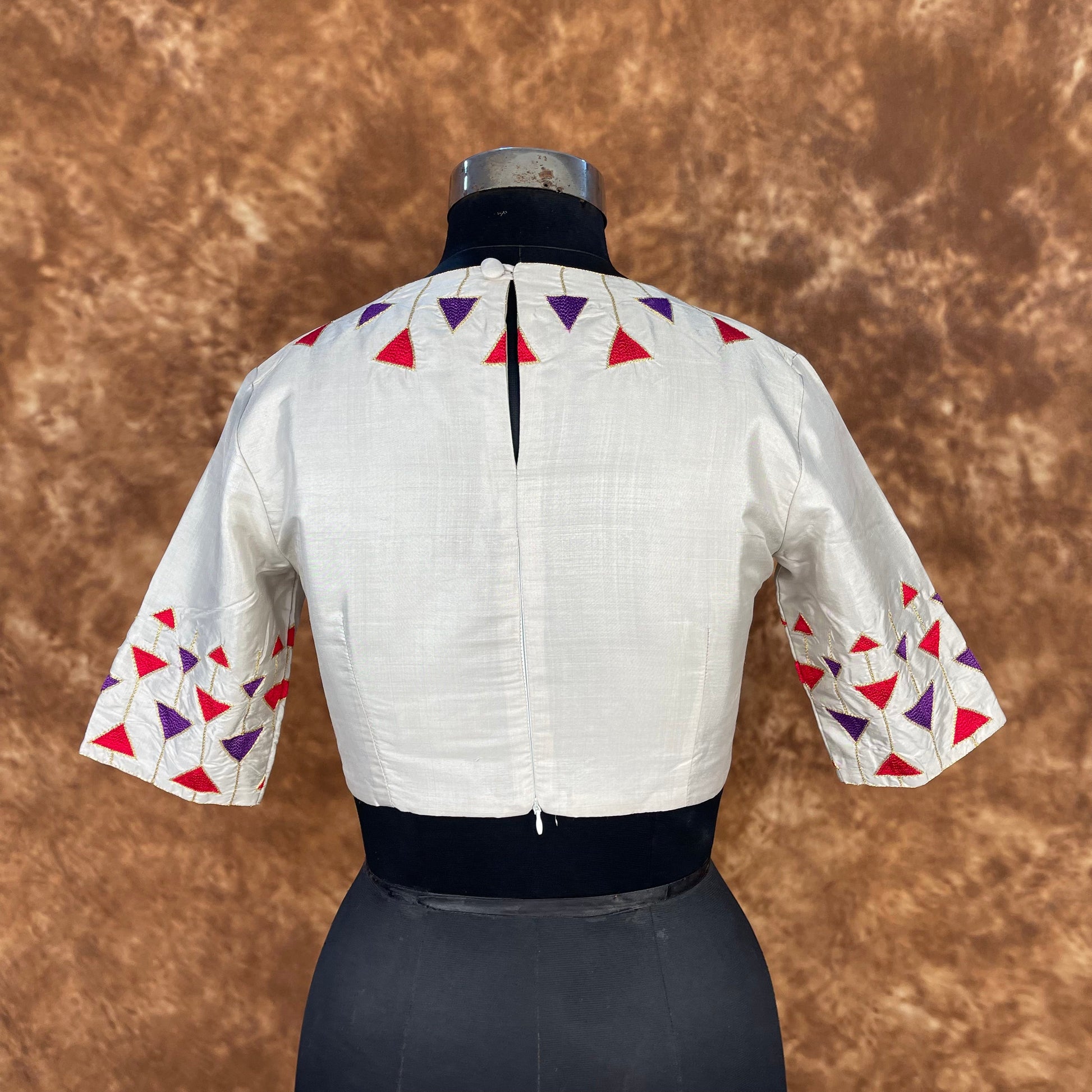 Silk Triangle Cream Coloured Silk Ready to Wear Blouse - kapda Tailor 