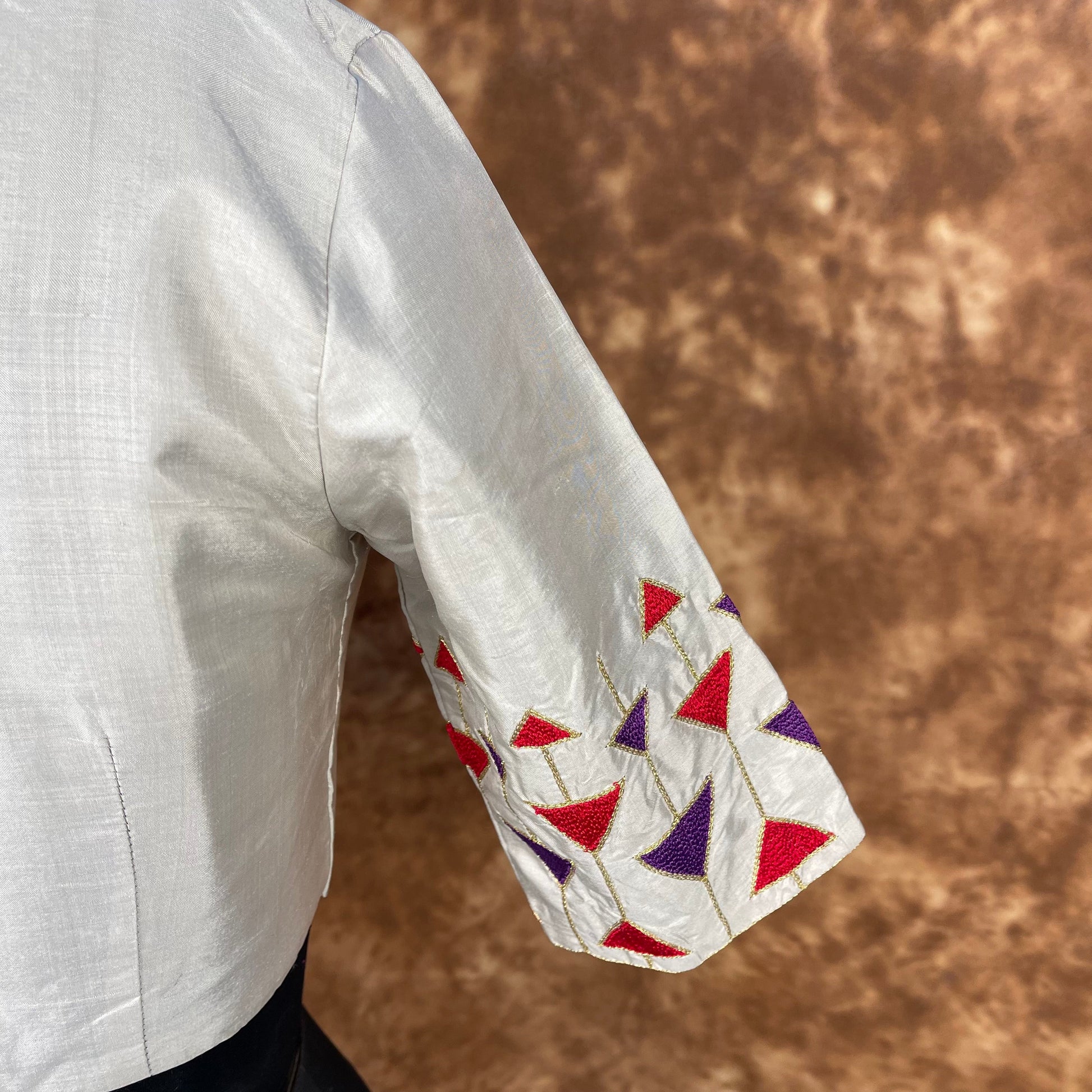 Silk Triangle Cream Coloured Silk Ready to Wear Blouse - kapda Tailor 