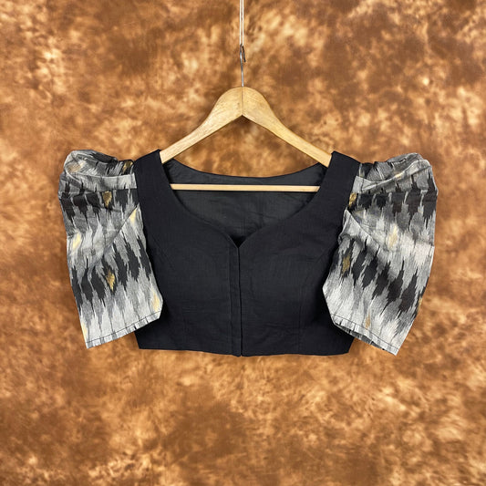 Aurora Black Black Coloured Cotton / Chanderi Ready to Wear Blouse - kapda Tailor 