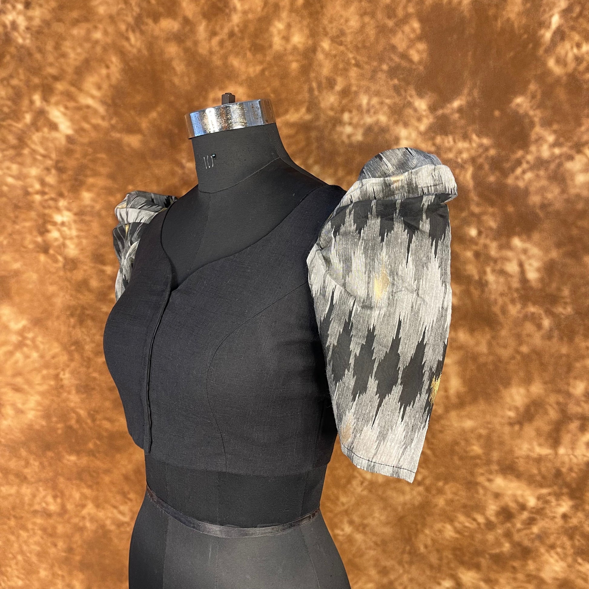 Aurora Black Black Coloured Cotton / Chanderi Ready to Wear Blouse - kapda Tailor 