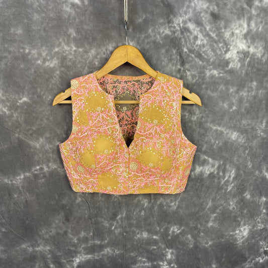 Parchment Pink Pink Coloured Net With Embroidrey Ready to Wear Blouse - kapda Tailor 