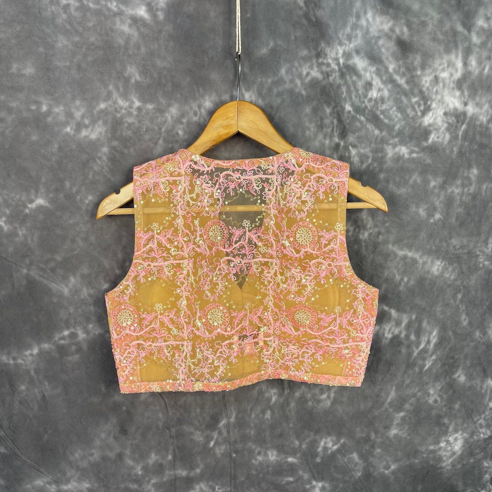Parchment Pink Pink Coloured Net With Embroidrey Ready to Wear Blouse - kapda Tailor 
