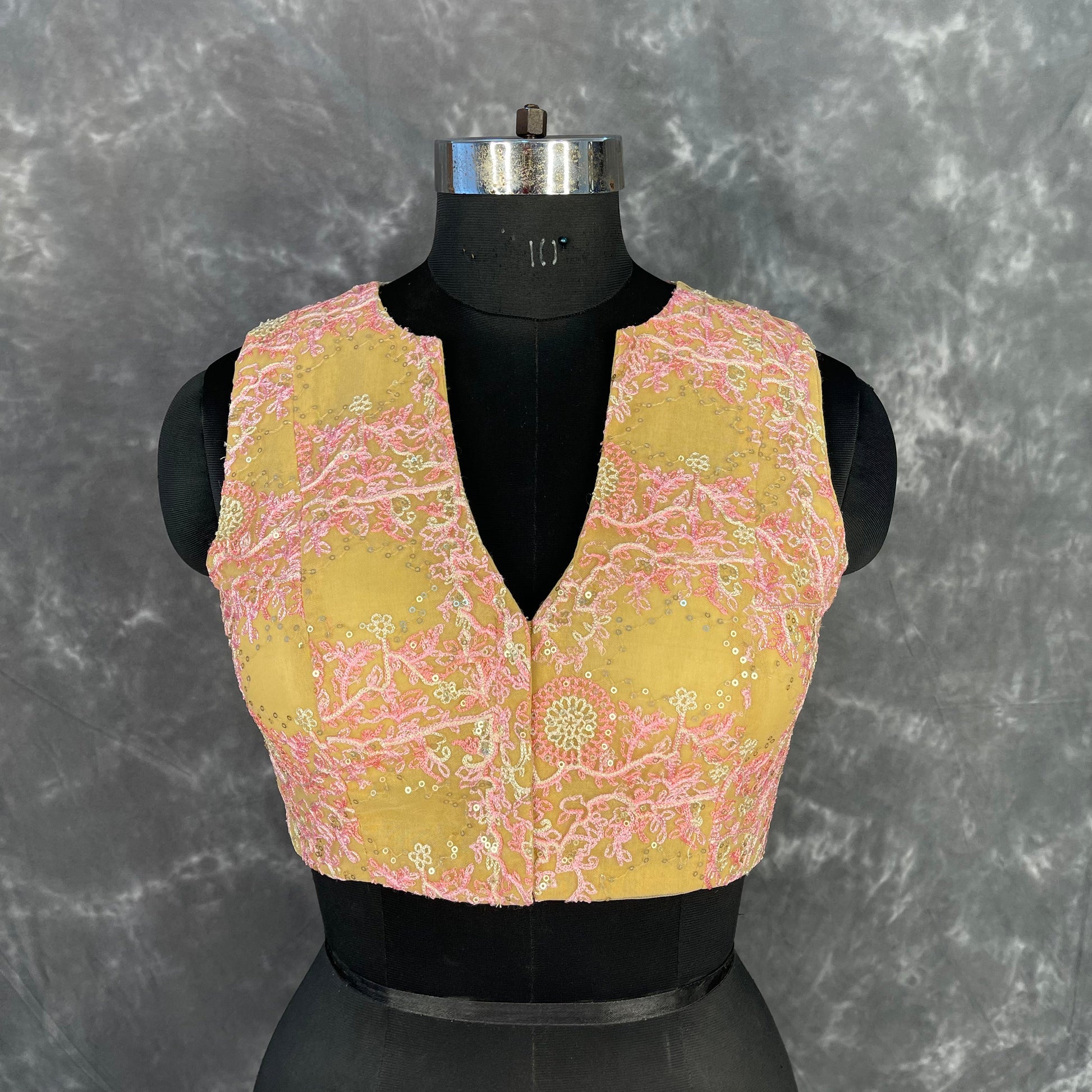 Parchment Pink Pink Coloured Net With Embroidrey Ready to Wear Blouse - kapda Tailor 