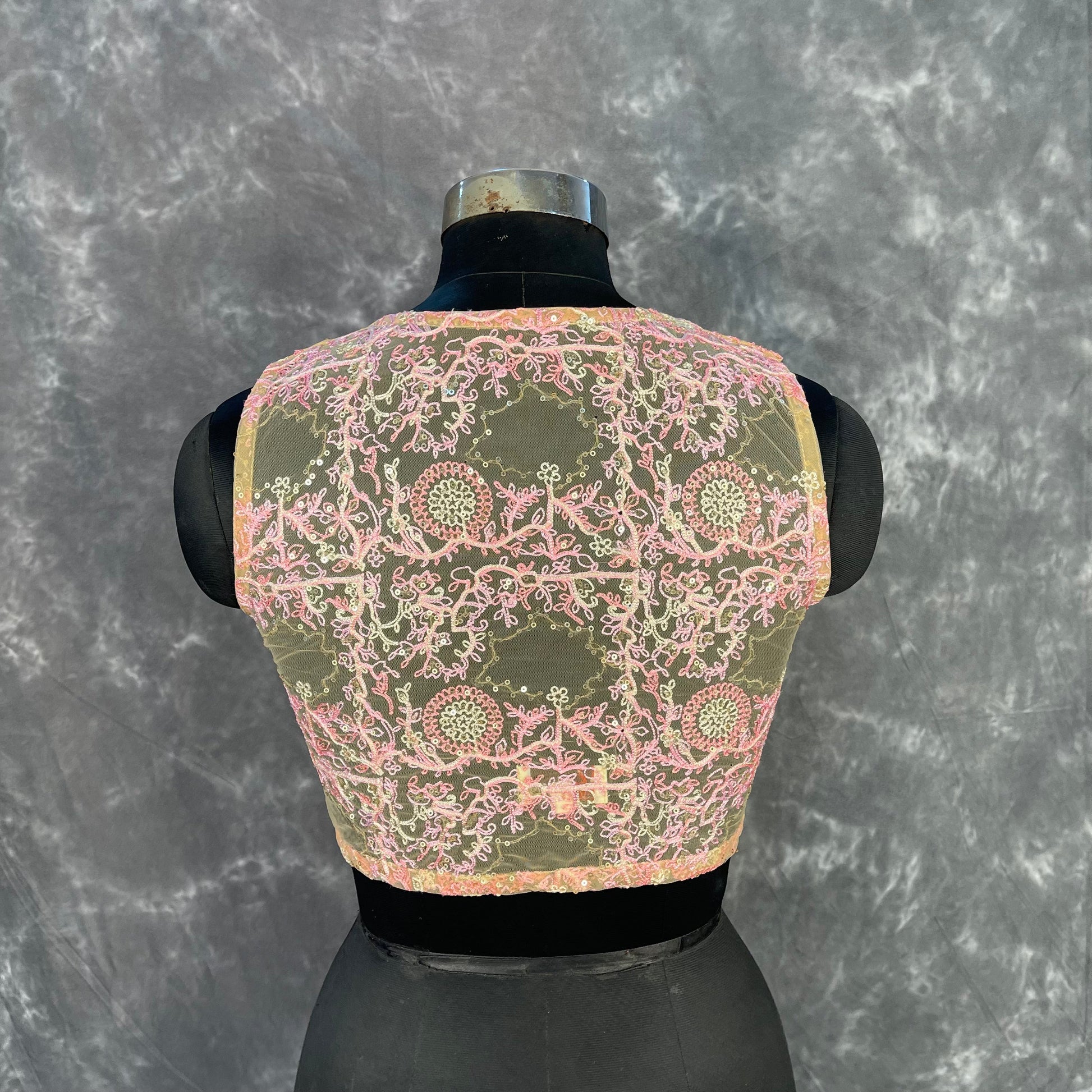 Parchment Pink Pink Coloured Net With Embroidrey Ready to Wear Blouse - kapda Tailor 