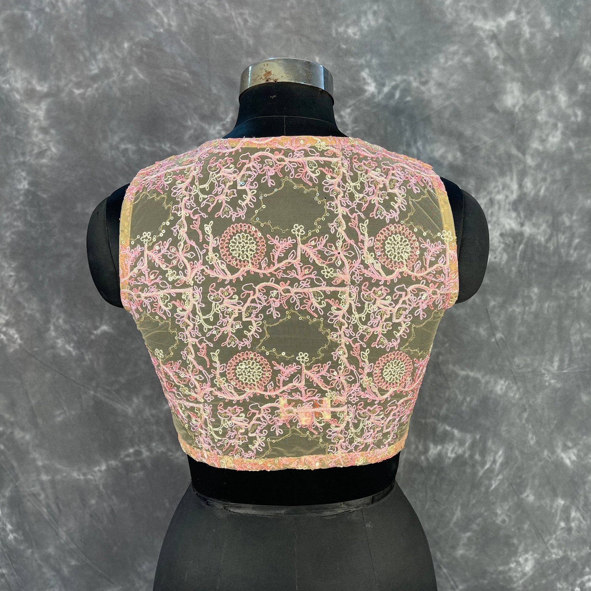 Parchment Pink Pink Coloured Net With Embroidrey Ready to Wear Blouse - kapda Tailor 
