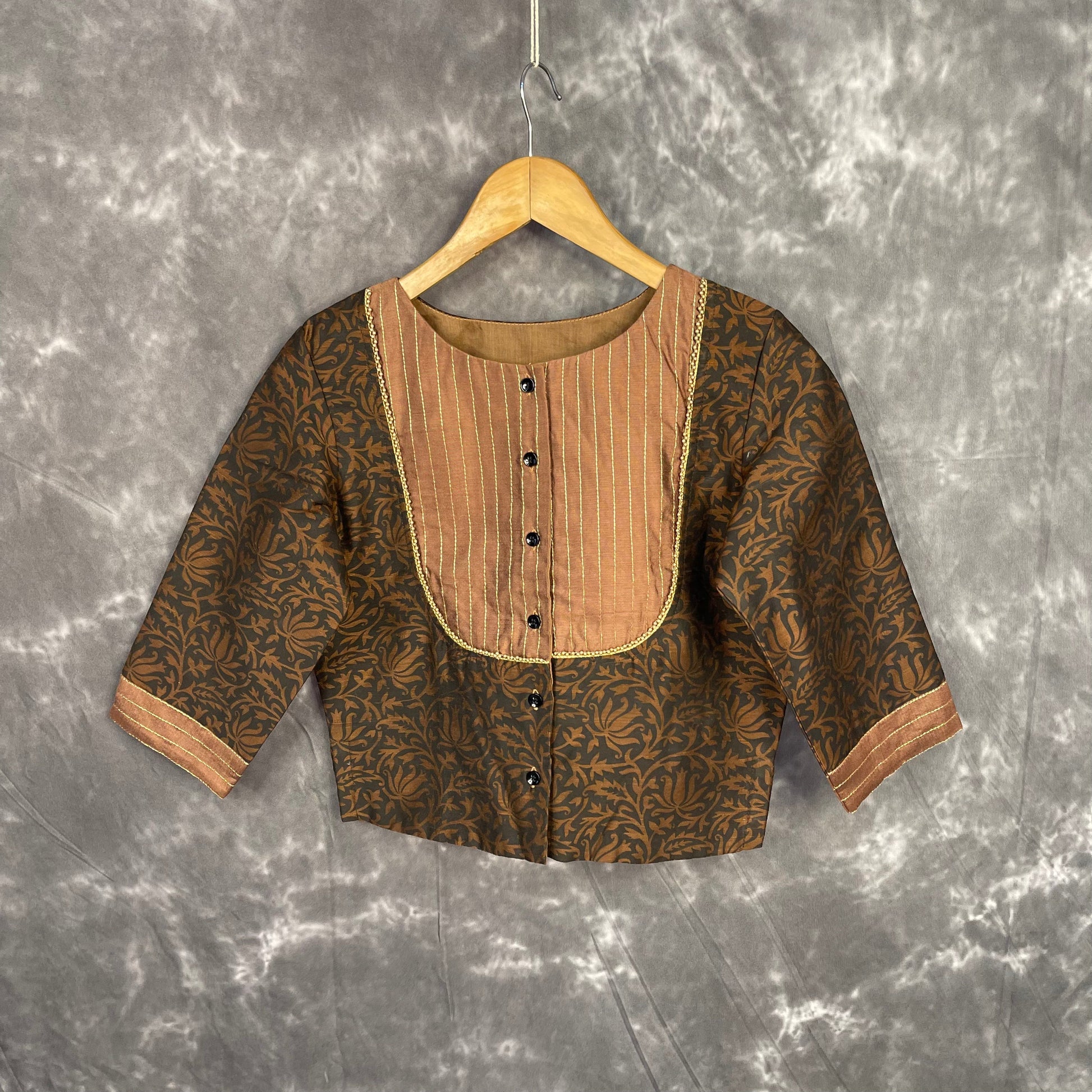 Wood Wish Brown Coloured Cotton Silk Ready to Wear Blouse - kapda Tailor 