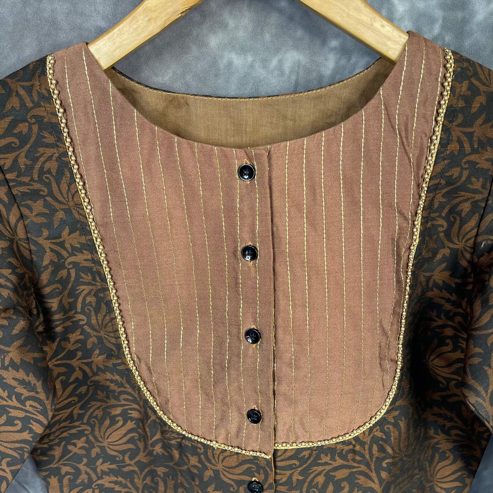 Wood Wish Brown Coloured Cotton Silk Ready to Wear Blouse - kapda Tailor 