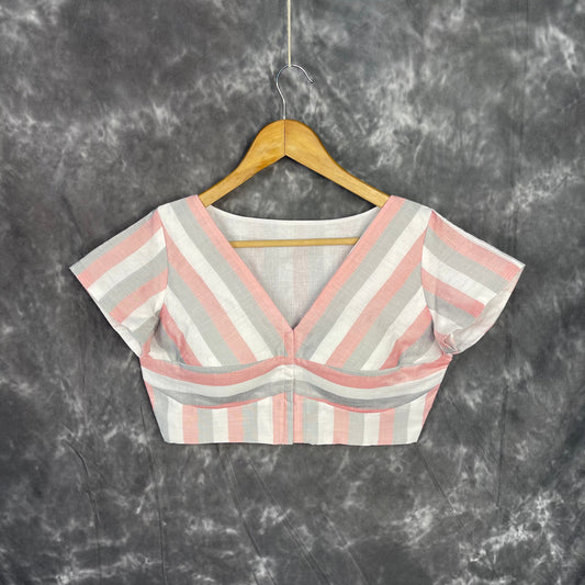 Funky Fusion Multis Strip Color Coloured Chanderi Cotton Ready to Wear Blouse - kapda Tailor 