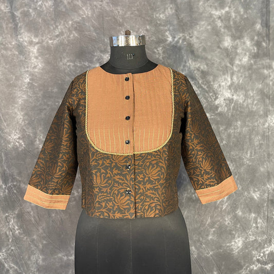 Wood Wish Brown Coloured Cotton Silk Ready to Wear Blouse - kapda Tailor 