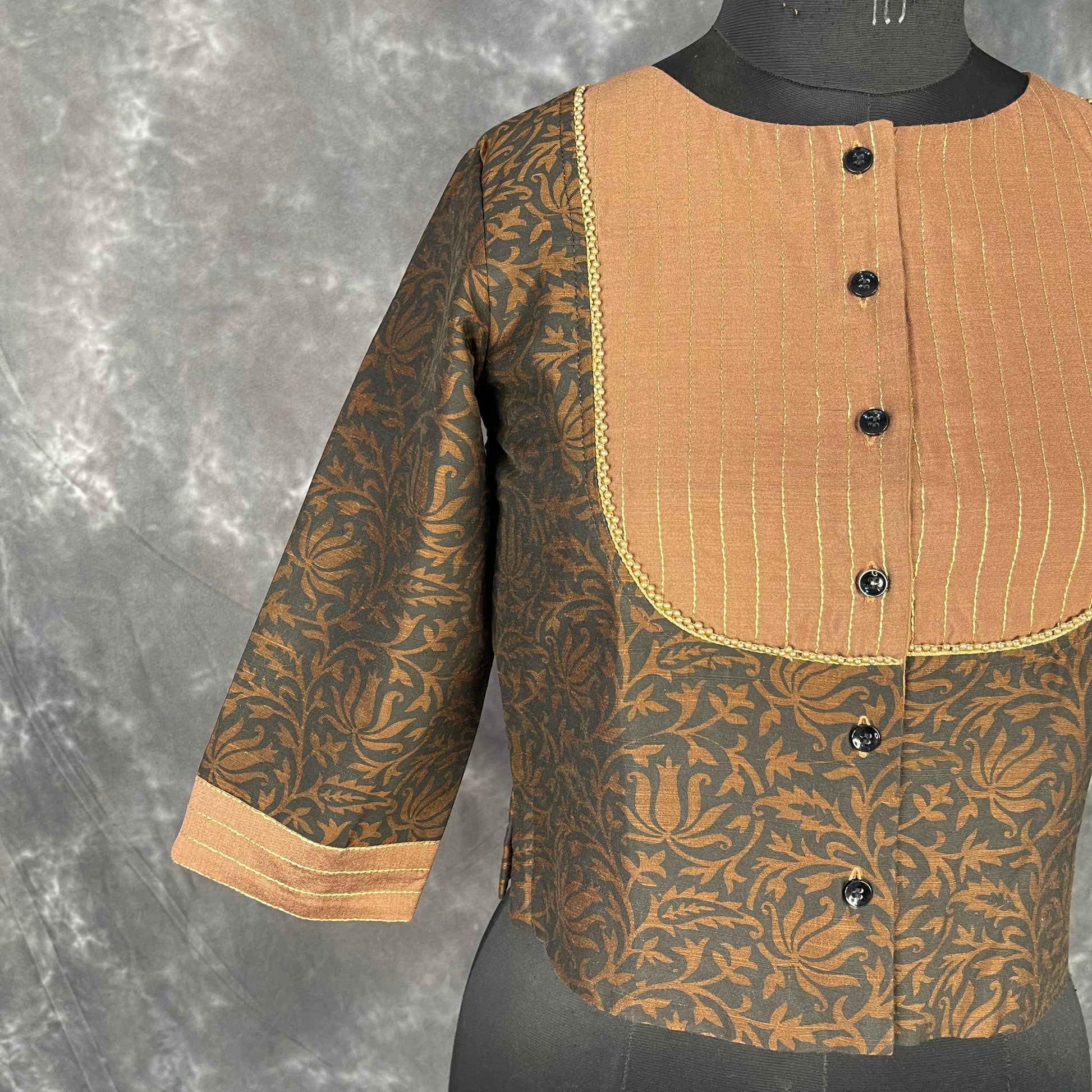 Wood Wish Brown Coloured Cotton Silk Ready to Wear Blouse - kapda Tailor 